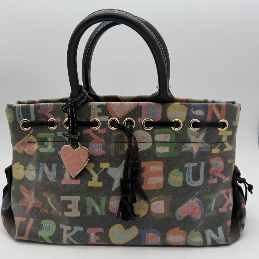 Vintage Dooney & Bourke Y2K Crayon Graffiti Satchel Tote Black Multi USA